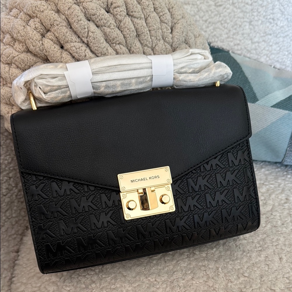 Michael Kors Black Satchel with Gold-Tone Clasp